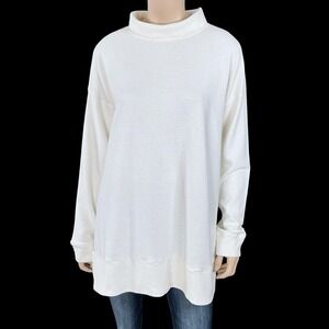 J Jill Fit Tunic Women Large Ivory Long Sleeve Knit Top Turtleneck Funnel Neck